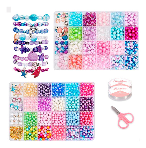 Kit Miçangas Infantil Kit P Fazer Pulseiras Joias 2 Caixas Colorido