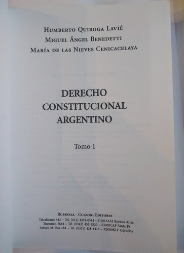 Derecho Constitucional Argentino - Tomo I - H. Q. Lavié (Usado)