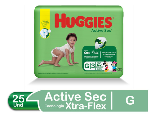 Imagen 1 de 3 de Pañales Para Bebé Huggies Active Sec Talla G 25 Und