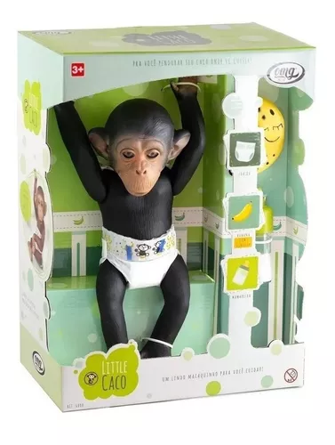 Boneco Macaco Bebê Little Caco Mamadeira Fralda E Banana OMG - Tem