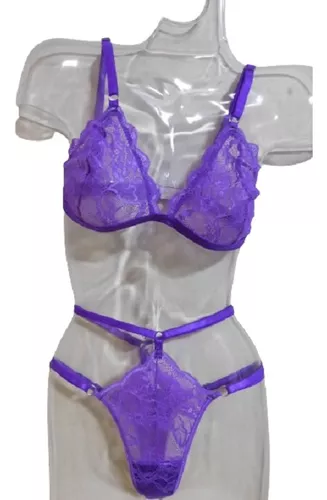 Conjunto Encaje Corpiño + Less Doble Tira Lencería Femenina.