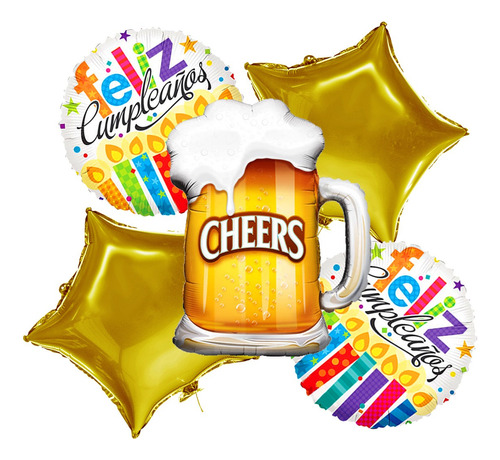 Kit De Globos Cumpleaños Cerveza Tarro Cheers Estrellas B27