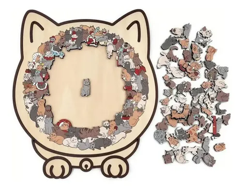 Puzzle De Gato De Madera De 135 Piezas, Forma De Silueta Felina, Colores Morandi Suaves, Tamaño 23.7×21.8 Cm, Ideal Para Aliviar Estrés Y Decorar