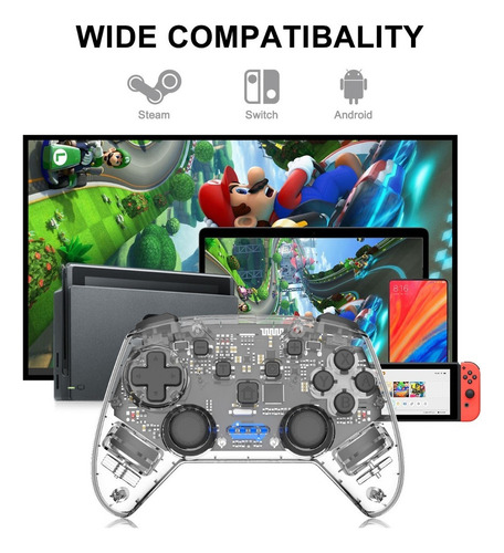 Control Joystick Inalámbrico Transparente Compatible Switch