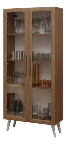 Cristaleira 70 Cm 2 Portas Vidro Com Pés Cônicos Madesa Rb Cor Rustic/Branco