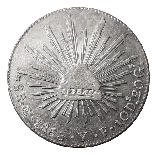 Moneda Plata 8 Reales 1868 Guanajuato Go Yr