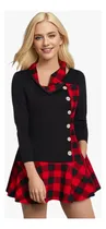 Comprar Vestido De Solapa A Cuadros De Manga Larga A Cuadros