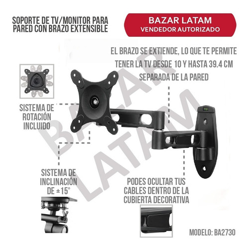 Soporte Monitor Pared Brazo Extensible Regulable