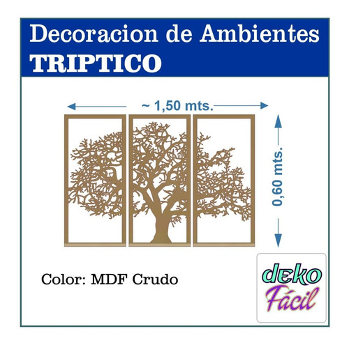 Cuadro Aplique Tríptico Árbol Decoración De Mdf A Elección.