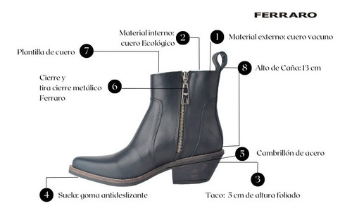 Botinetas Botitas Texanas De Cuero De Mujer Jin - Ferraro