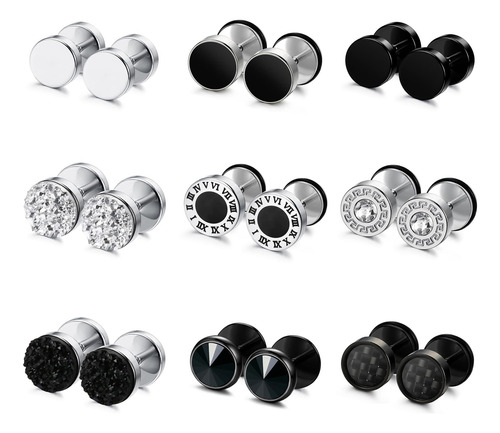 Fibo Steel 9 Pares De Aretes De Calibre Falso Para Hombres Y