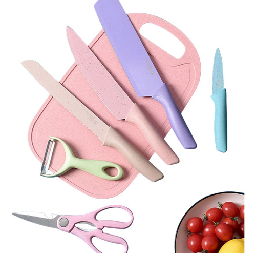 Set De Cuchillos De Colores Con Tabla 7 Piezas
