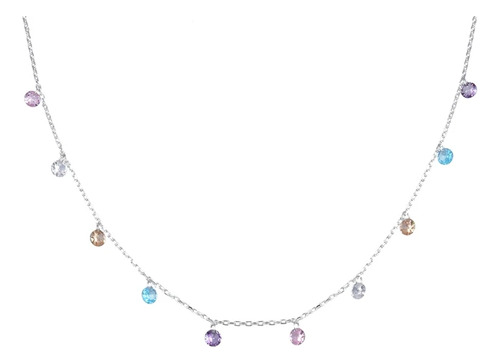Collar Gargantilla Puntos De Luz Piedras Colores Plata 925 Plateado