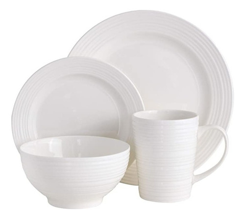 Vajilla De Porcelana 16 Piezas Metro Home Everyday Essential Color Blanco