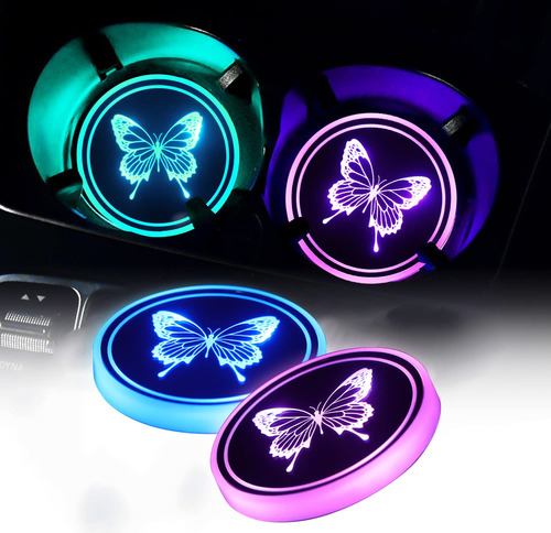 Desunat 2 Luz Led Mariposa Para Portavaso Automovil Todo 7