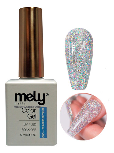 Esmalte Holográfico Semipermanente Marca Mely Uv/led 12ml Holografico