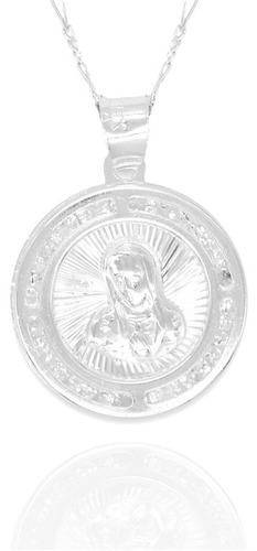 Collar Virgen Rostro, Redonda. Plata .925 Bautizo, Religiosa