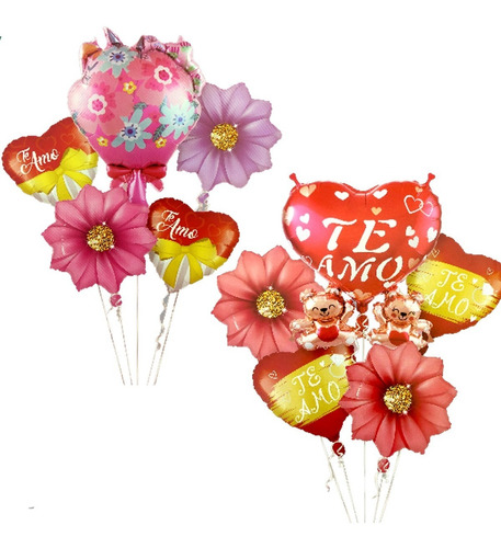 Set Globos X 5u Te Amo Flores Y Ositos San Valentin 18 PuLG