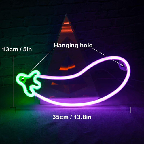 Led Berenjena Letrero De Neón Luz De Noche Lámpara De
