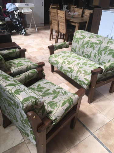 Juego De Living Madera Sofía 2+1+1 Mi Casa