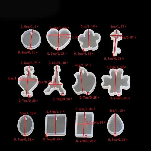 Imagen 2 de 4 de Set X 12 Moldes Silicona Resina Joyeria Colgante Llavero