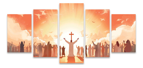 Quadro Mosaico Crucifixo Fé Ressureição Religioso Jesus Cor Laranja Armação Mdf