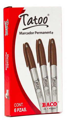 C/6 Marcador Permanente Tatoo P/fino Cafe - Baco Mr160 /vc