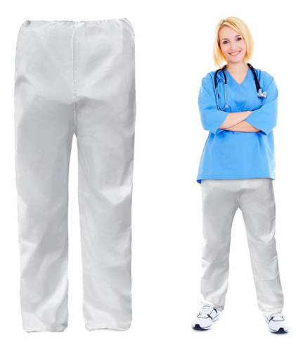 Ezgoodz Pantalones Médicos Desechables Blancos, Talla L. Paq