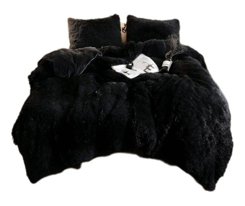 Plumón Edredón Peluche Con Suavetina Cama Semidoble Negro