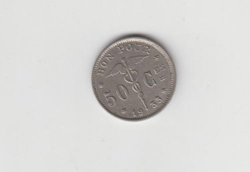 Moneda Belgica 50 Centimes Año 1933 Muy Bueno (belgique)