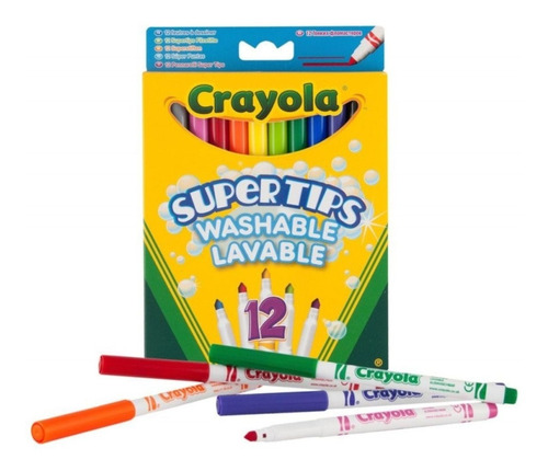 Marcadores Plumones Crayola Super Tips Lavables 12 Colores