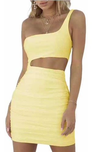 En Stock Abfa Shop Vestido Un Hombro Escote Crop Amarillo