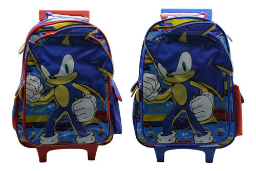 Mochila Sonic 16 Carro Infantil Escolar Niño Cresko Azul Diseño de la tela Liso