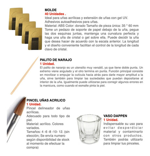 Imagen 5 de 5 de Kit Inicial Completo Construcción Uñas Acrílicas Esculpidas