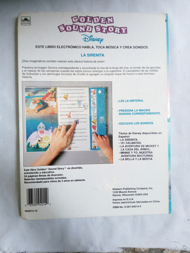 Libro Antiguo* Golden Sound Story :la Sirenita /disney Unico (Usado)