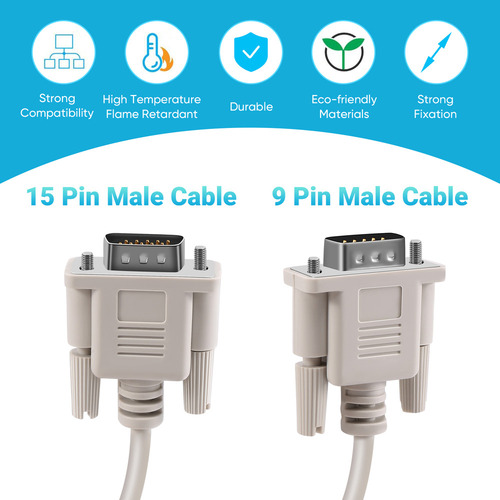 Adaptador Rs232 Db9 De 1,4 M, 9 Pines Macho A Vga, 15 Pines