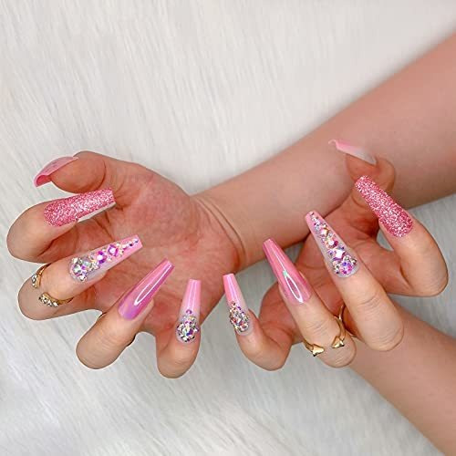 Uñas Press On Artquee 36pzas En Rosa Degradado Con Pedreria