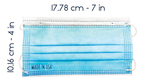 Cubrebocas Desechable Azul 3 Capas Made In Usa 50 Piezas Color Azul claro