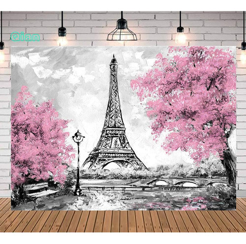 Qian 9x6 Ft Flores Rosadas Árboles Torre Eiffel Fotografía D