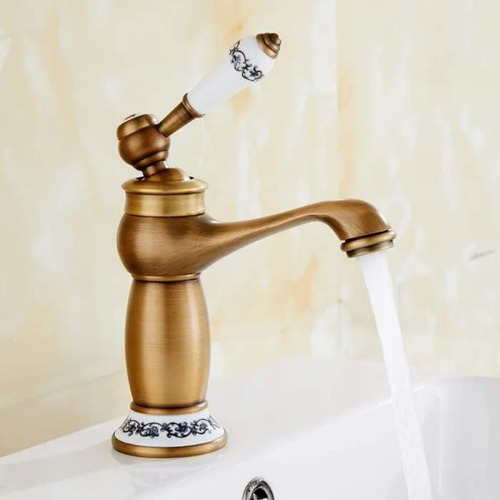 Torneira Provençal Banheiro Misturador Quente/fria Bronze Acabamento Fosco Cor Dourado-escuro