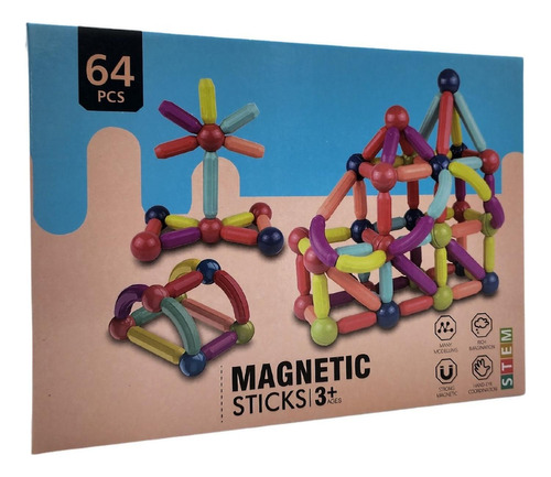 Juego Varillas De Construccion Magnetico Didactico 64 Piezas