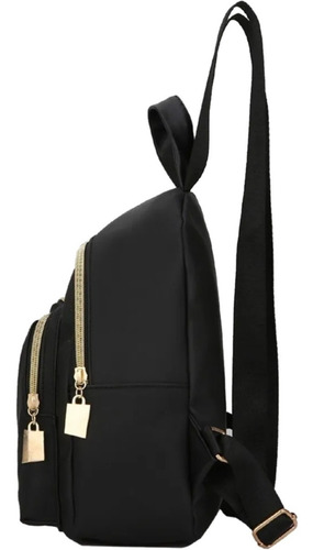 Mochila Mini Impermeable Negro Con Dorado Premium