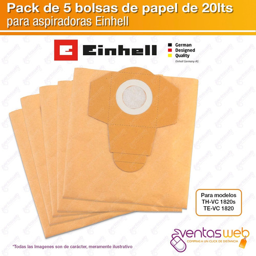 Imagen 3 de 6 de Aspiradora Tacho Inoxidable 20 Lts 1250w Einhell + 5 Bolsas