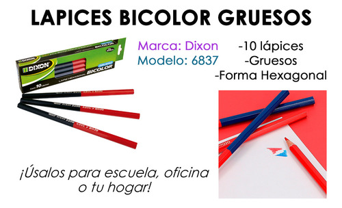 10 Bicolores Gruesos Lapices Hexagona Dixon Utiles Escolares