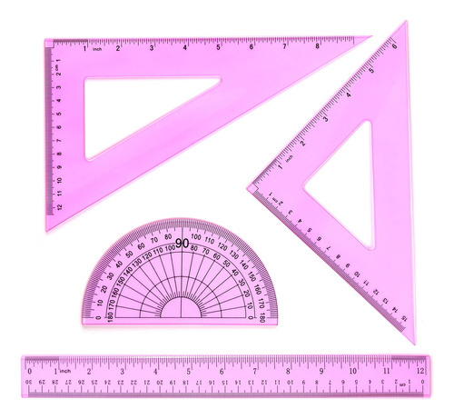 Juego Geometrico De Plastico Con Regla De 30 Cm 4 Pzas Rosa