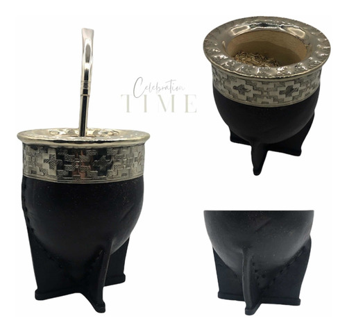 Mate Imperial Cuero Virola Alpaca Labrada Bombilla De Regalo