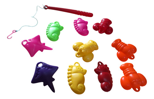 Juego De Pesca Carnaval 10 Animales Marinos Y Caña Pescar