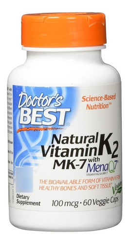 Vitamina K2 Mk-7 con Mena Q7 100 mcg 60 cápsulas - Doctor's Best Flavor, sin sabor