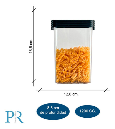 Kit 6 Contenedor Hermetico Taper Organizador Acrilico Full Negro