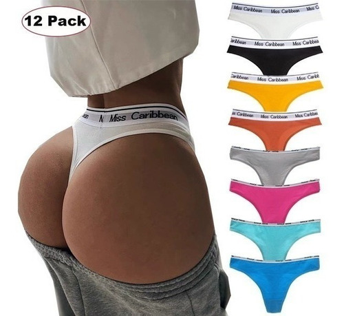 Pack De 12 Ropa Interior De Tanga Deportiva De Algodón Con E